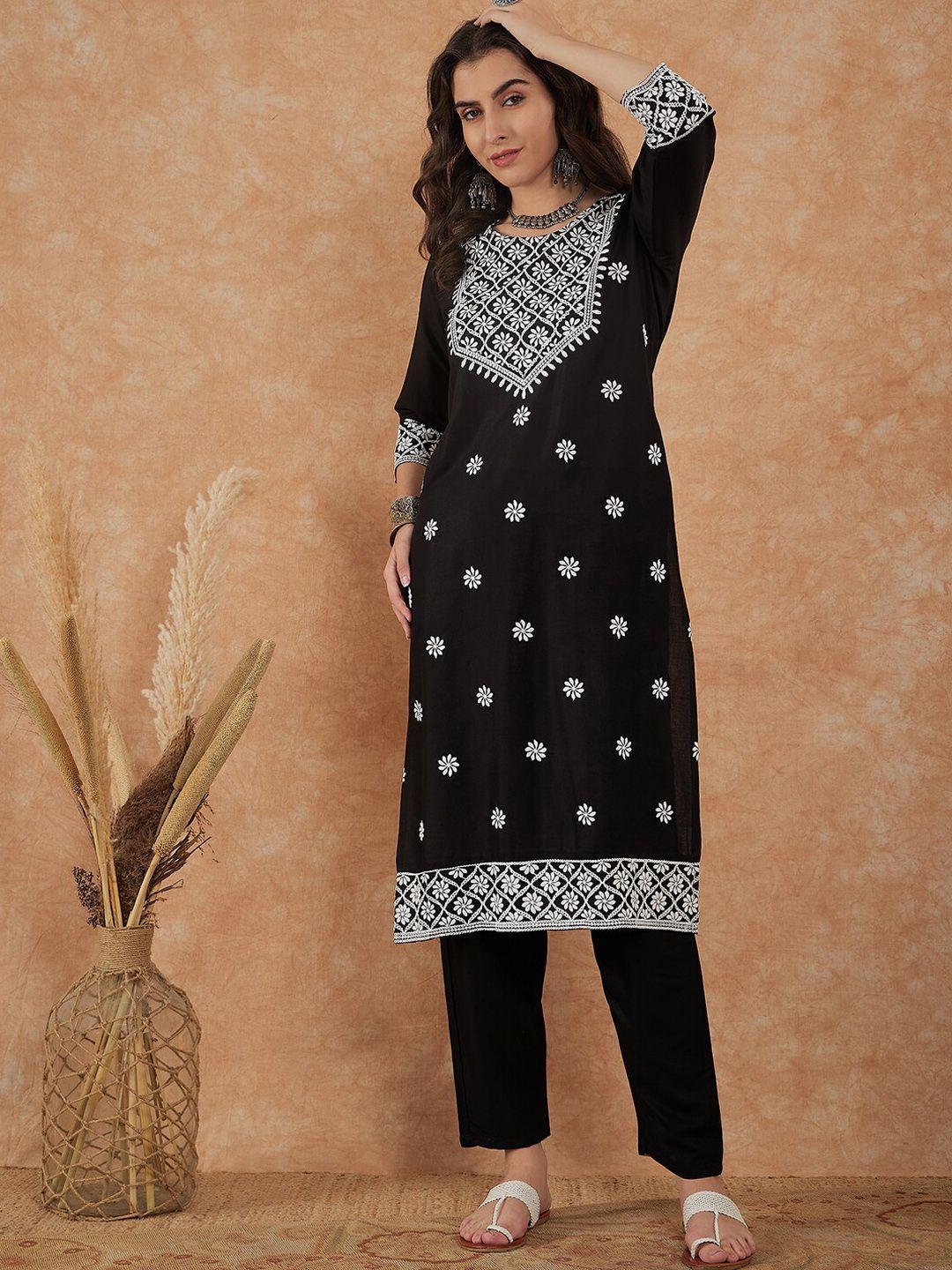 kalini floral embroidered regular thread work kurta with salwar