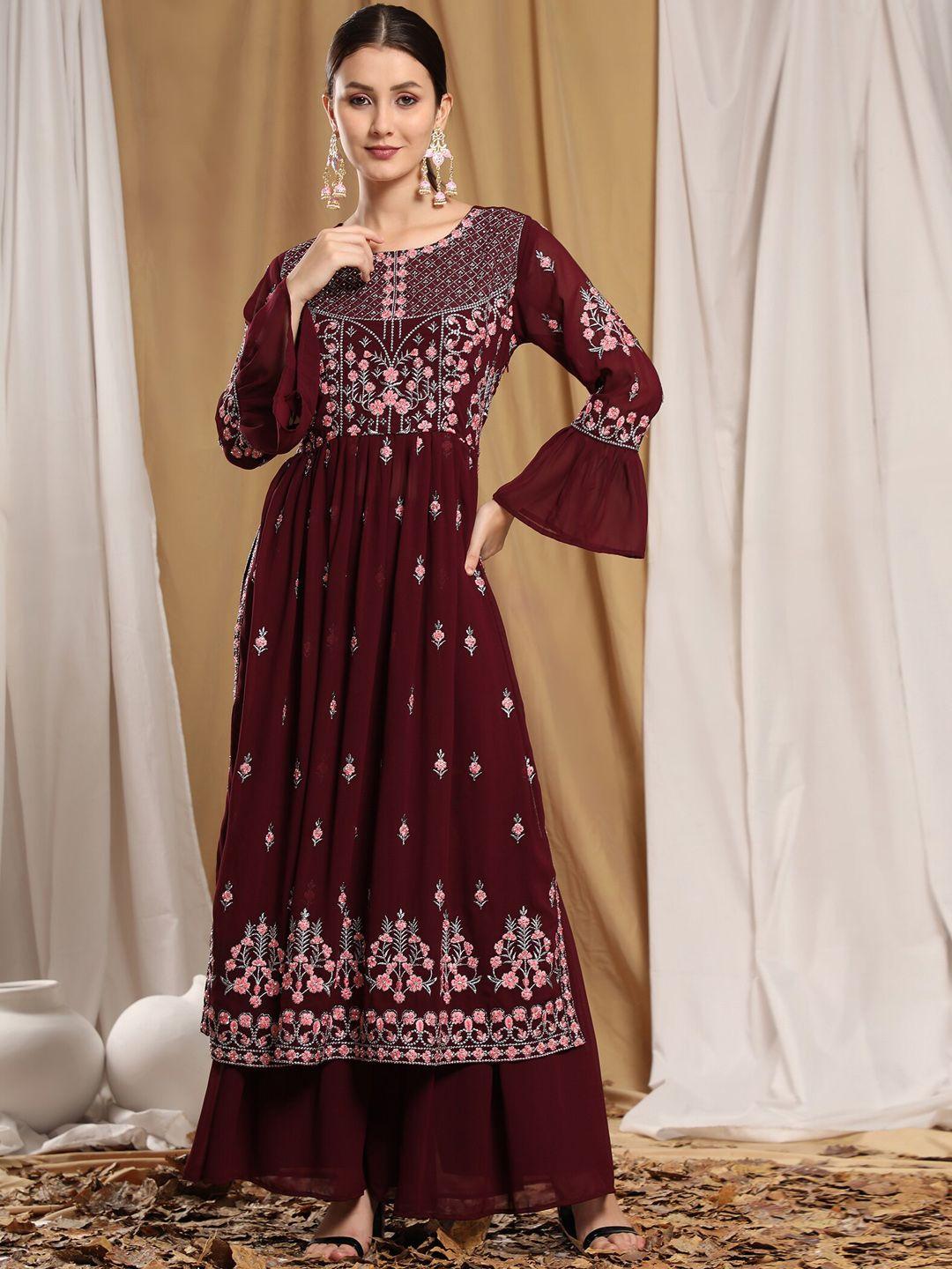 kalini floral embroidered regular thread work kurta with sharara