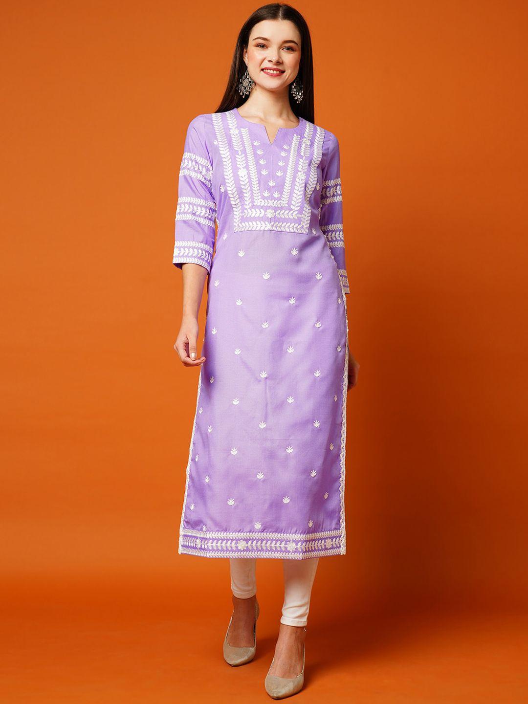 kalini floral embroidered round neck thread work straight kurta