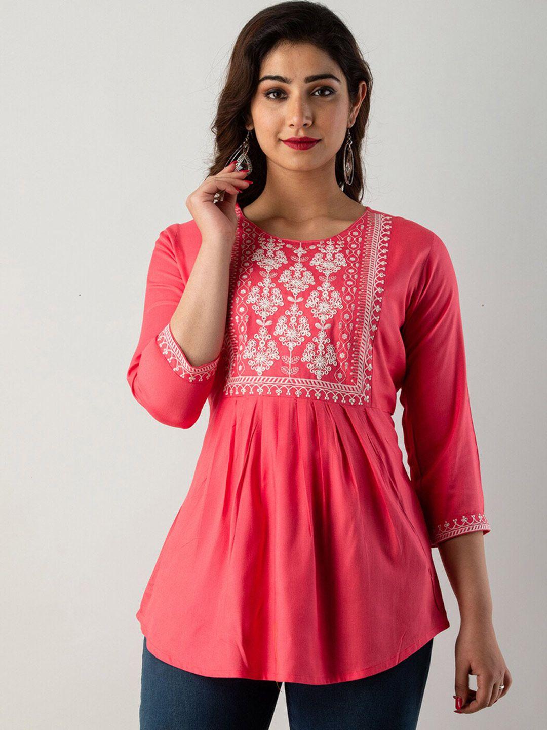 kalini floral embroidered round neck top