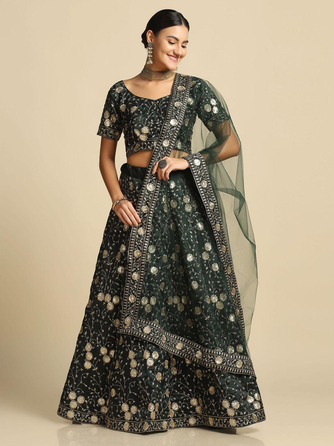 kalini floral embroidered semi-stitched lehenga & unstitched blouse with dupatta