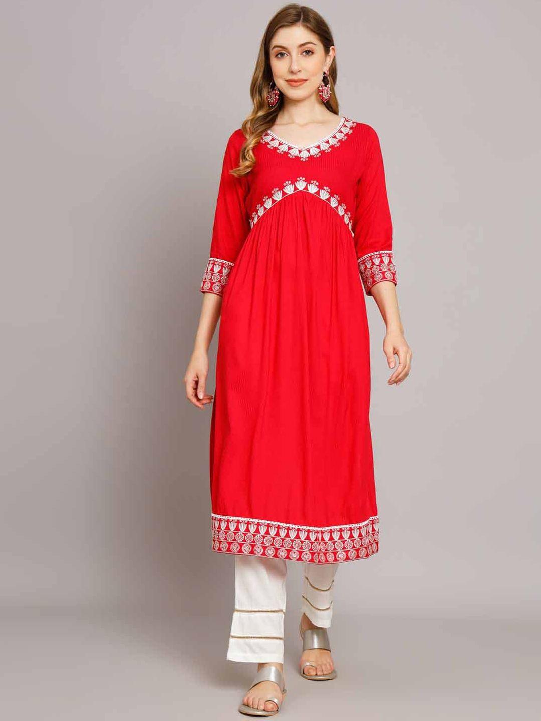 kalini floral embroidered sequined a-line pleated kurta with trousers