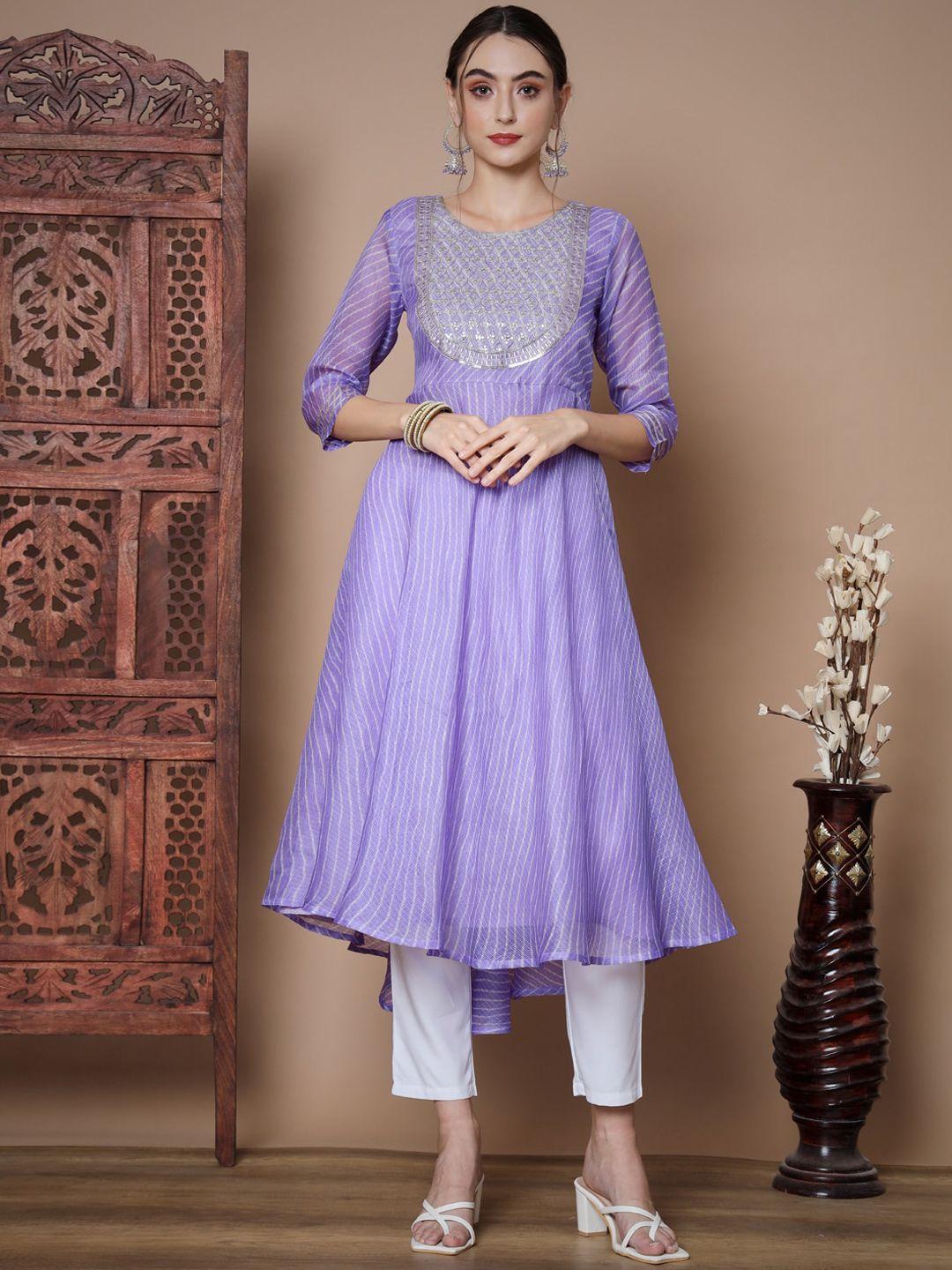 kalini floral embroidered sequinned anarkali kurta & trousers with dupatta