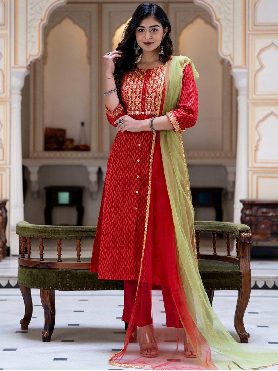 kalini floral embroidered sequinned kurta with trousers & dupatta
