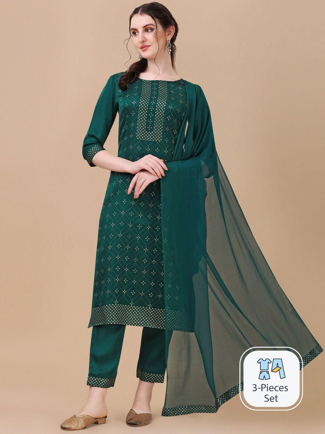kalini floral embroidered sequinned regular kurta with trousers & with dupatta