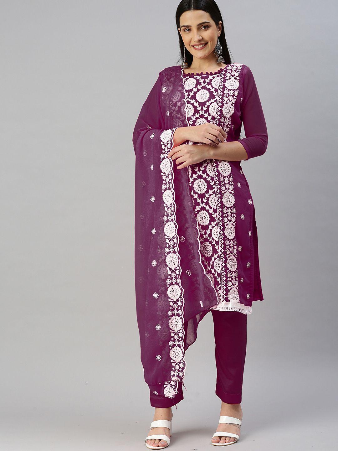 kalini floral embroidered silk georgette unstitched dress material