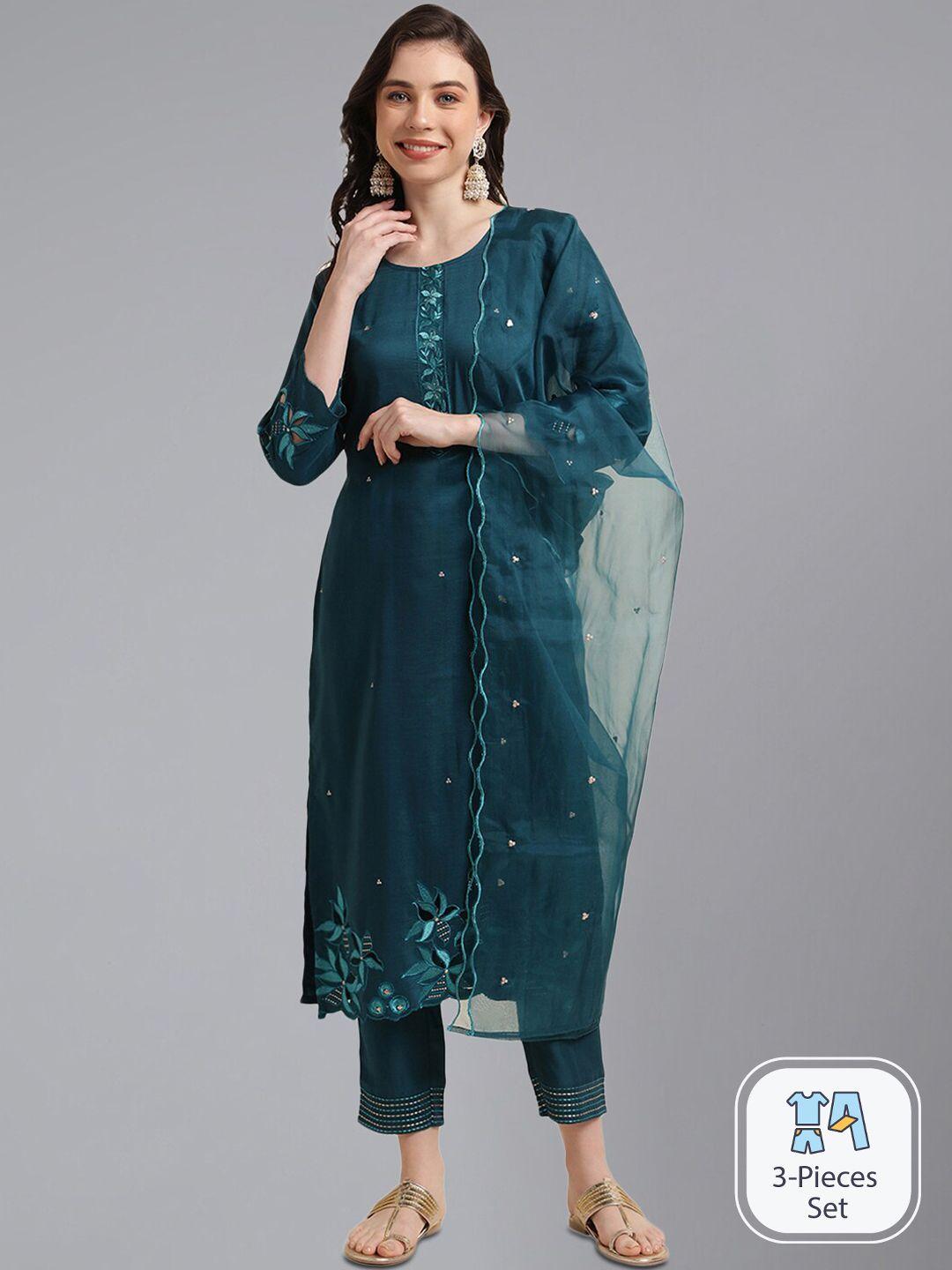 kalini floral embroidered straight kurta with trousers & dupatta