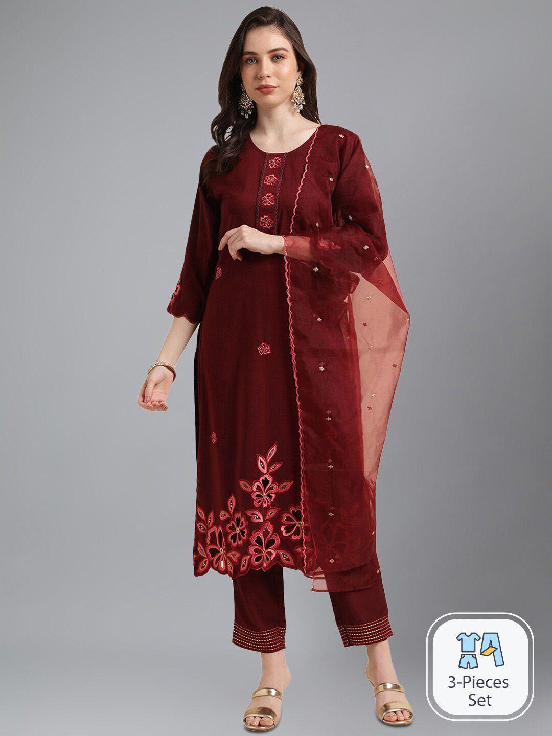 kalini floral embroidered straight kurta with trousers & dupatta