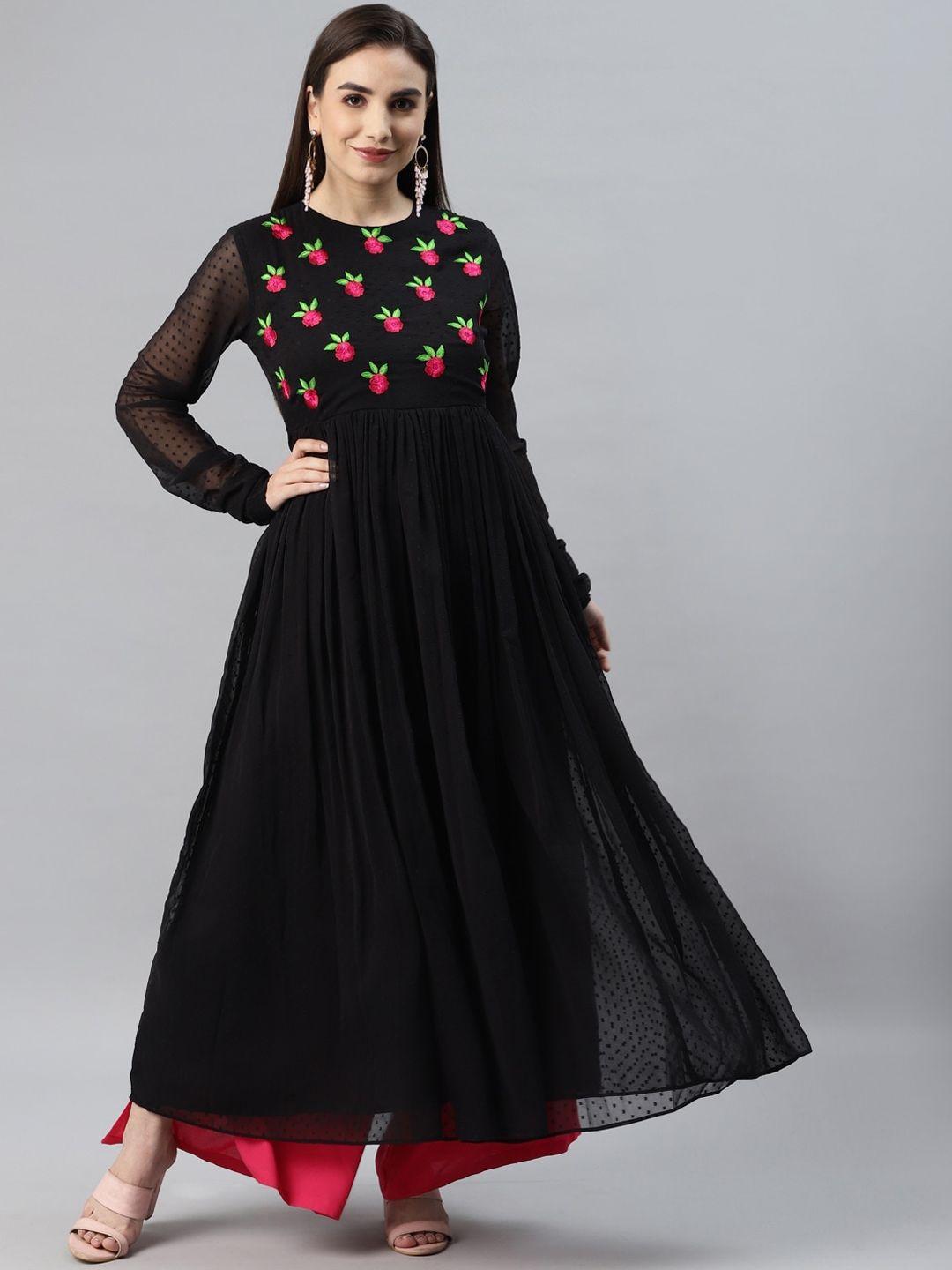 kalini floral embroidered thread work anarkali kurta