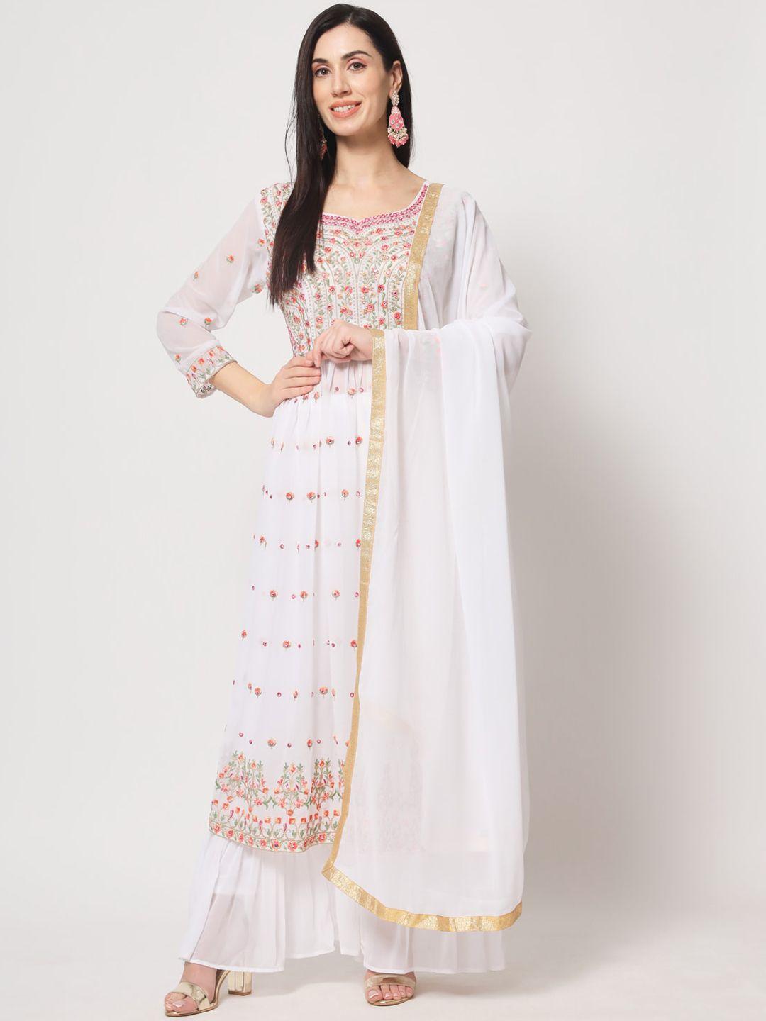 kalini floral embroidered thread work kurta with palazzos & with dupatta
