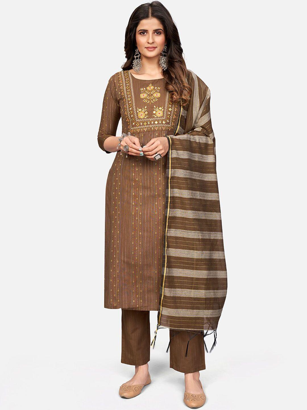 kalini floral embroidered thread work kurta with trousers & dupatta