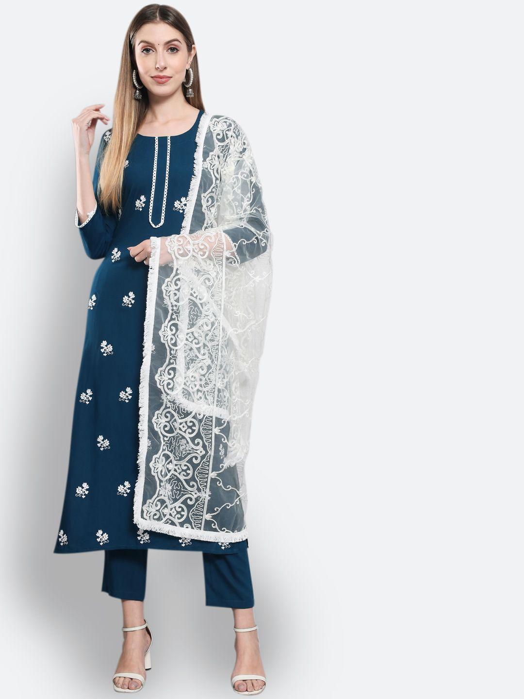kalini floral embroidered thread work kurta with trousers & with dupatta