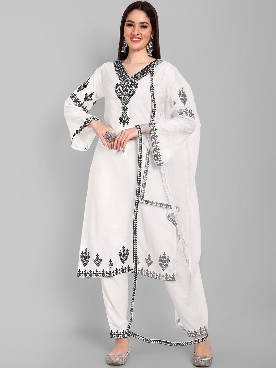 kalini floral embroidered v-neck kurta with trousers & with dupatta