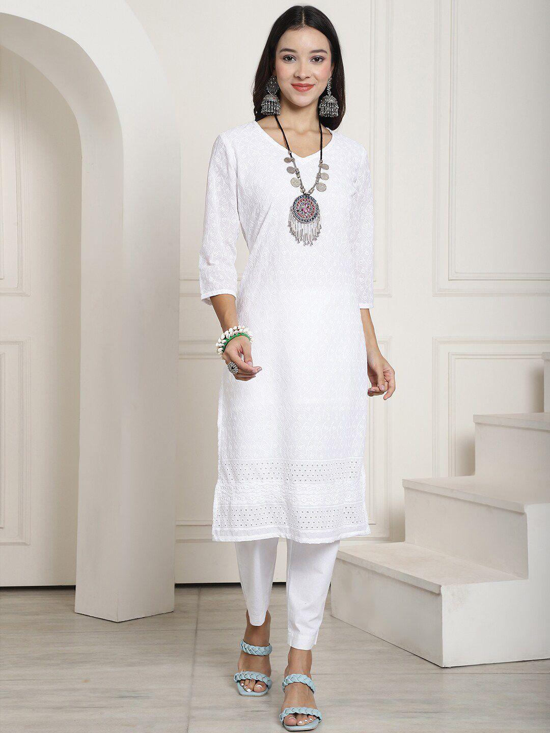 kalini floral embroidered v-neck thread work straight kurta