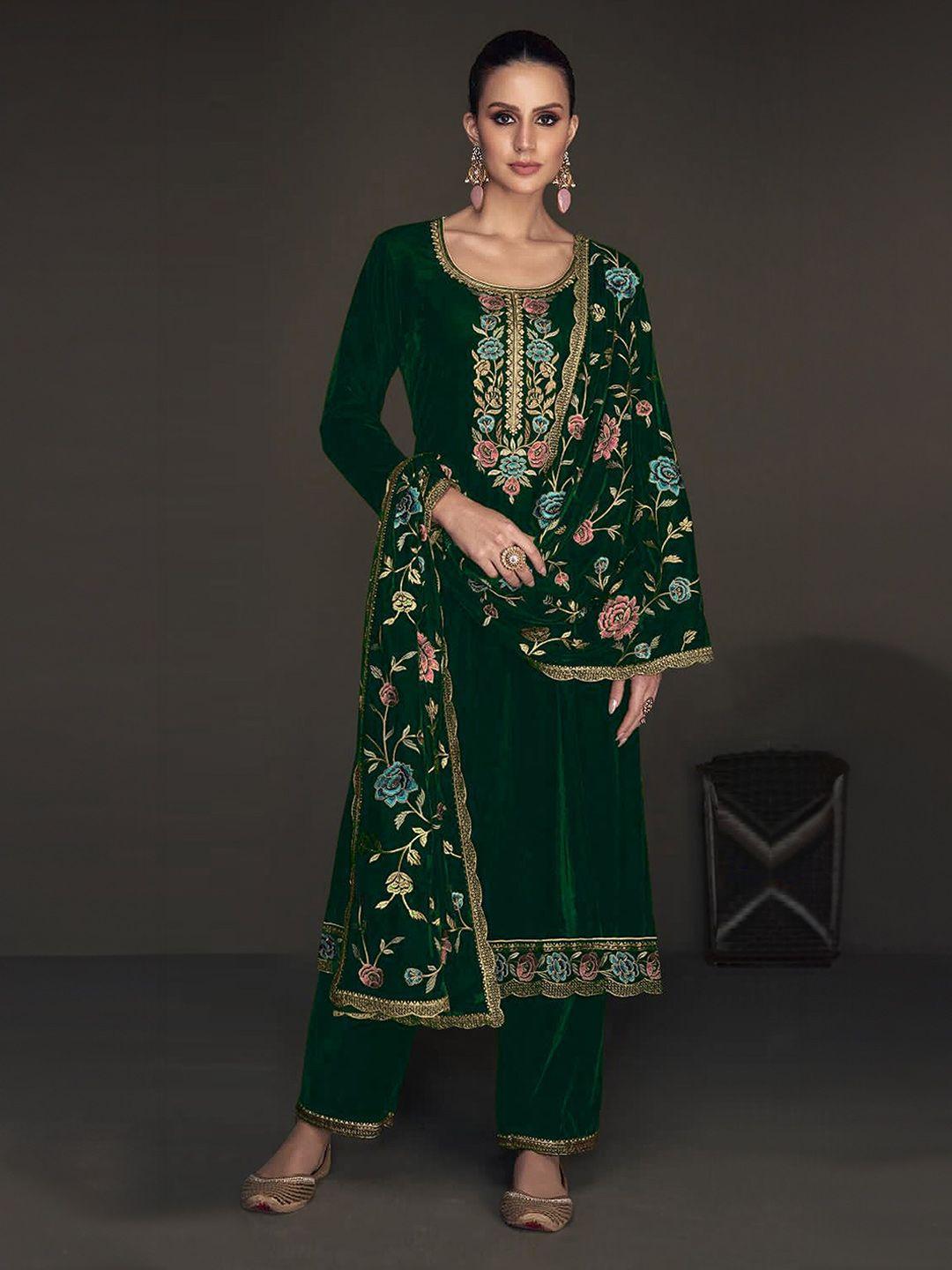 kalini floral embroidered velvet unstitched dress material