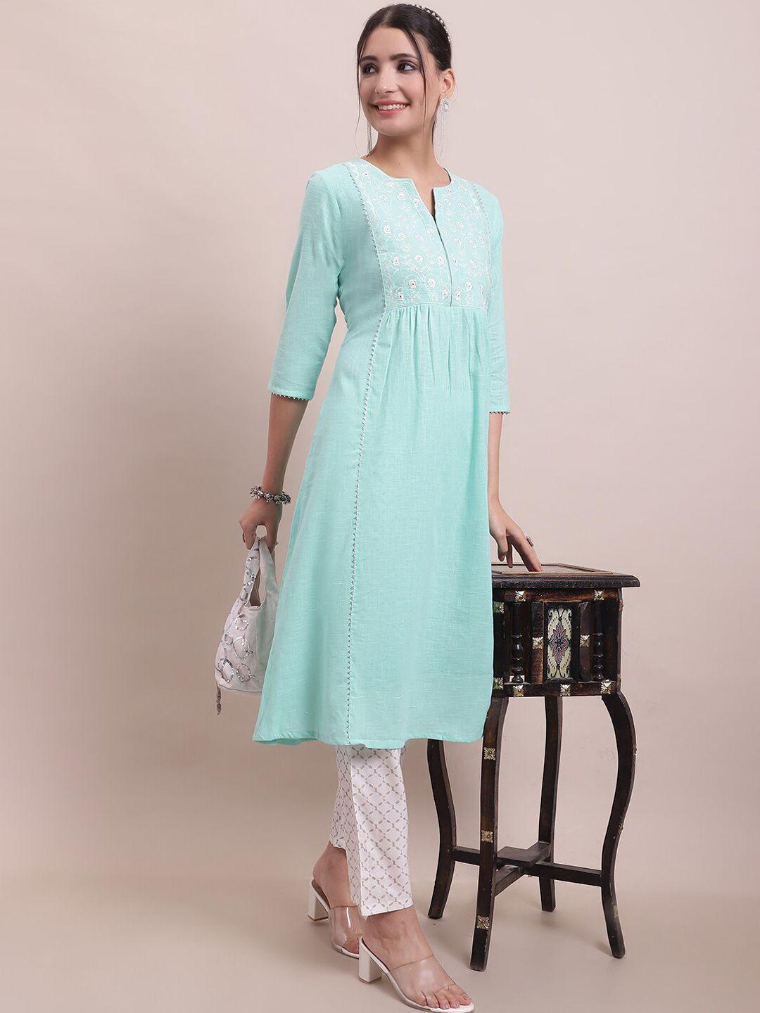 kalini floral embroidered yoke design empire kurta with trousers