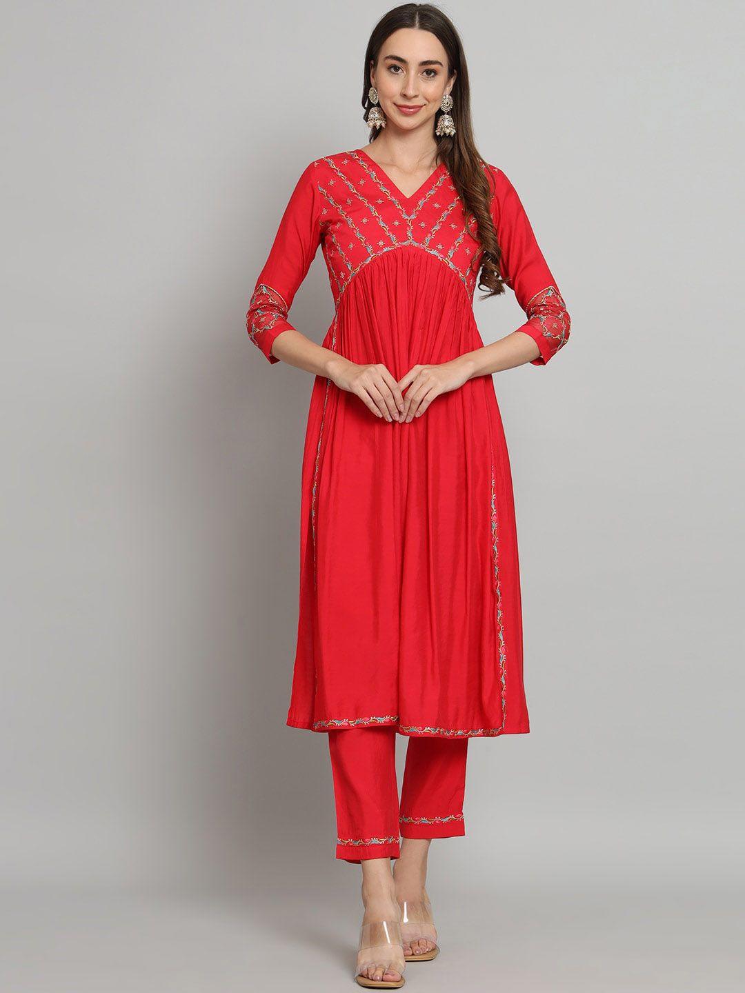 kalini floral embroidered yoke empire a-line kurta with trousers