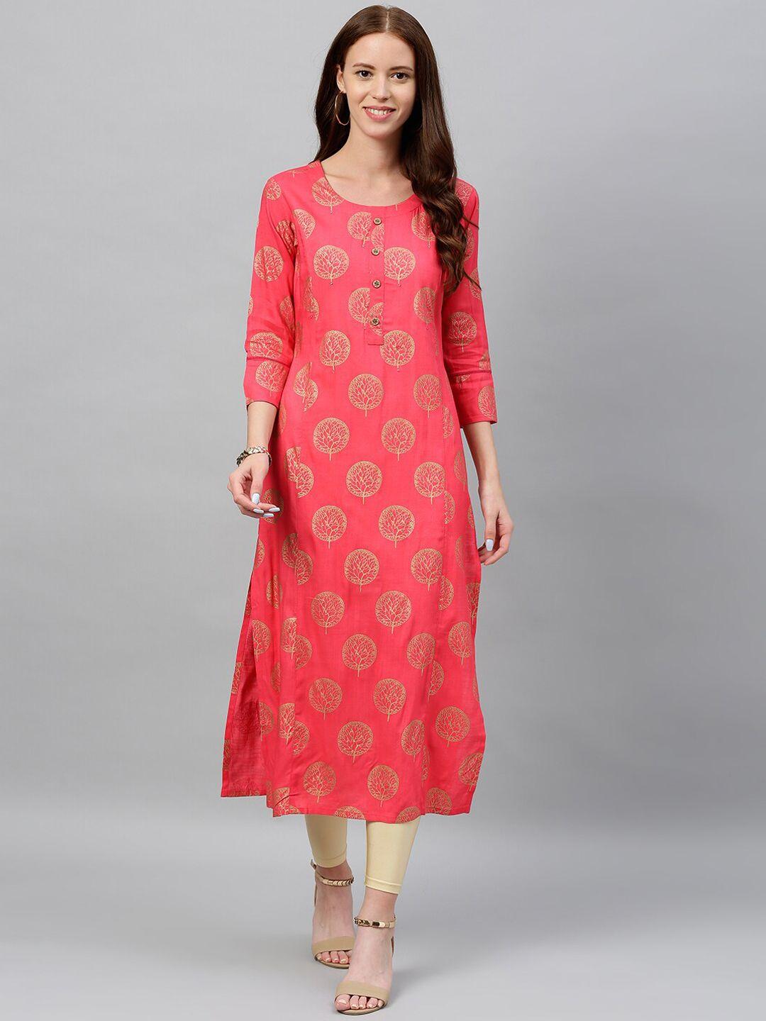 kalini floral foil printed three-quarter lace detail kurta