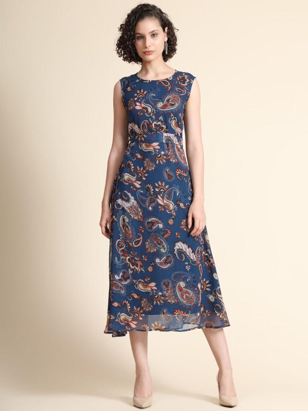 kalini floral print layered georgette a-line midi dress