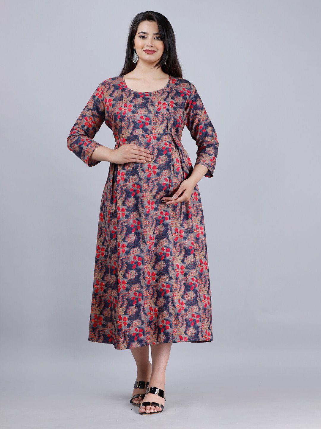 kalini floral print maternity fit & flare midi dress