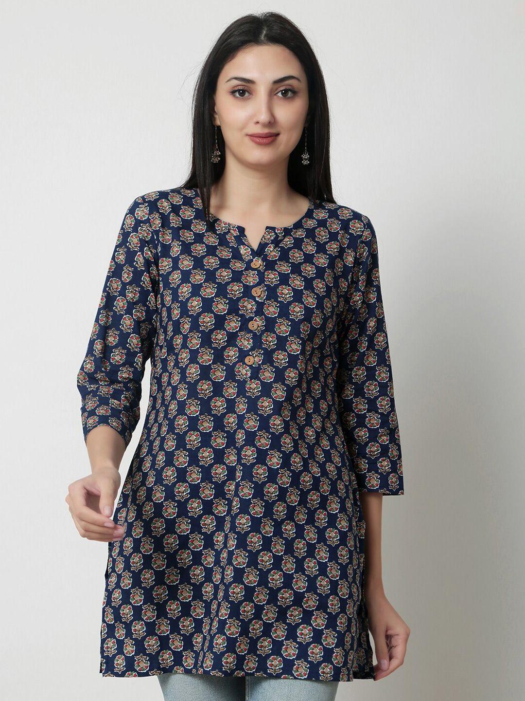 kalini floral print notched neck cotton kurti