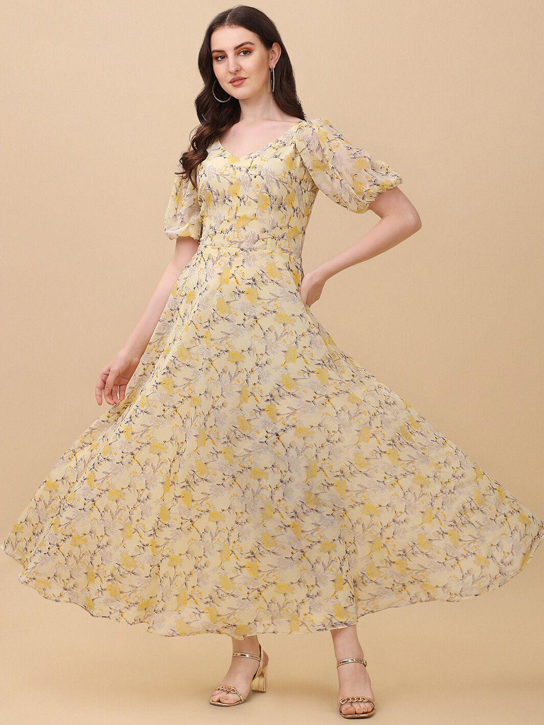 kalini floral print v-neck puff sleeve georgette maxi dress