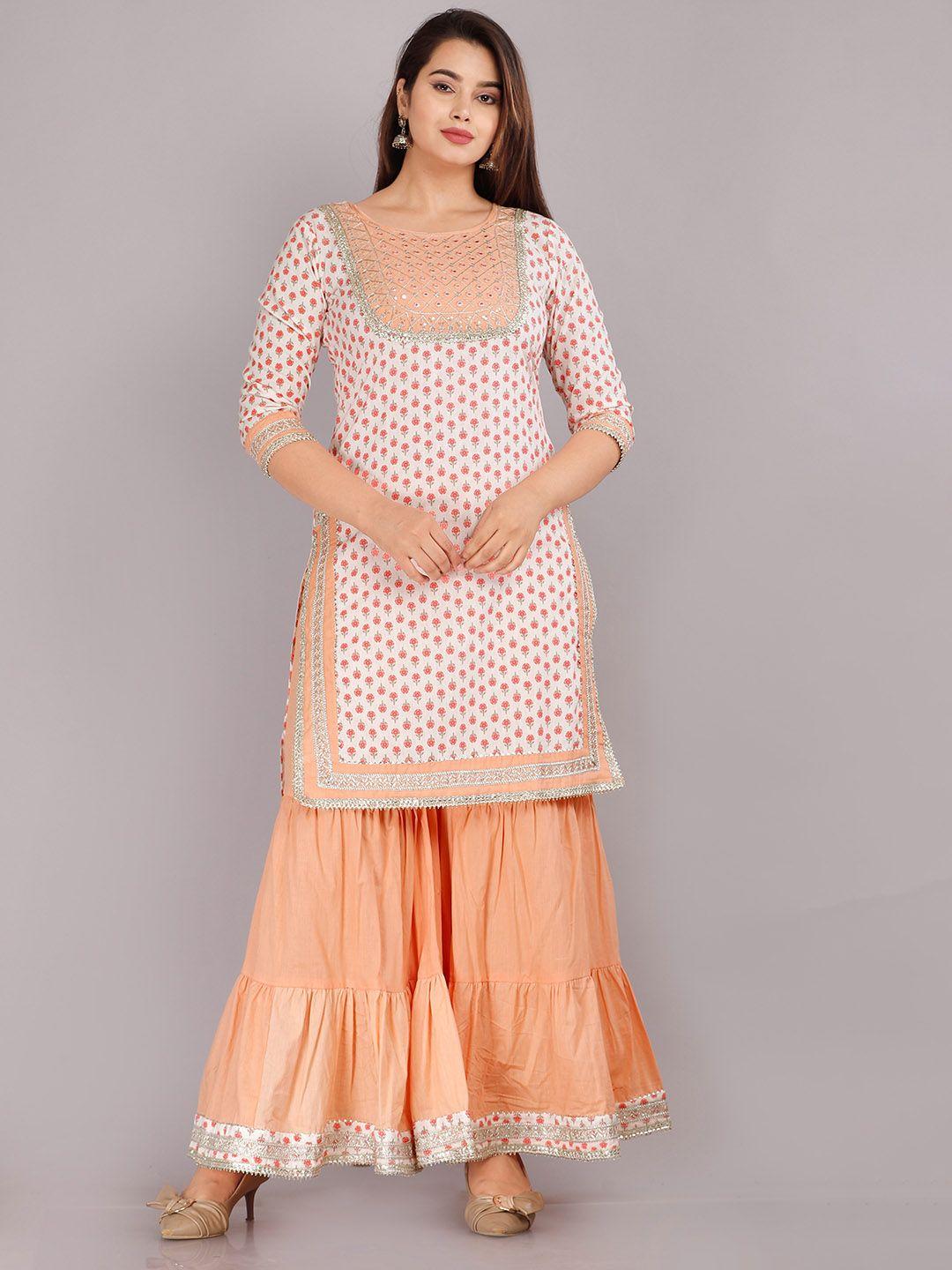 kalini floral printed a-line gotta patti pure cotton kurta with sharara & dupatta