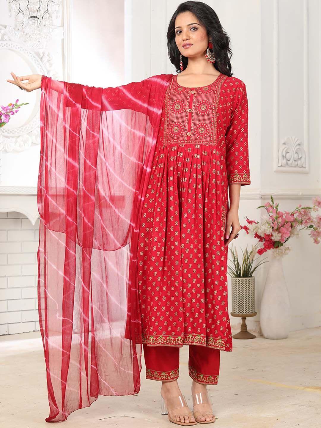 kalini floral printed a-line kurta & trousers with dupatta