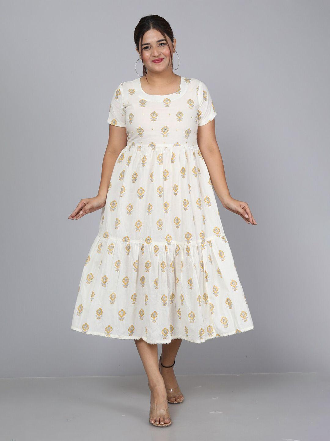 kalini floral printed a-line pure cotton midi dress