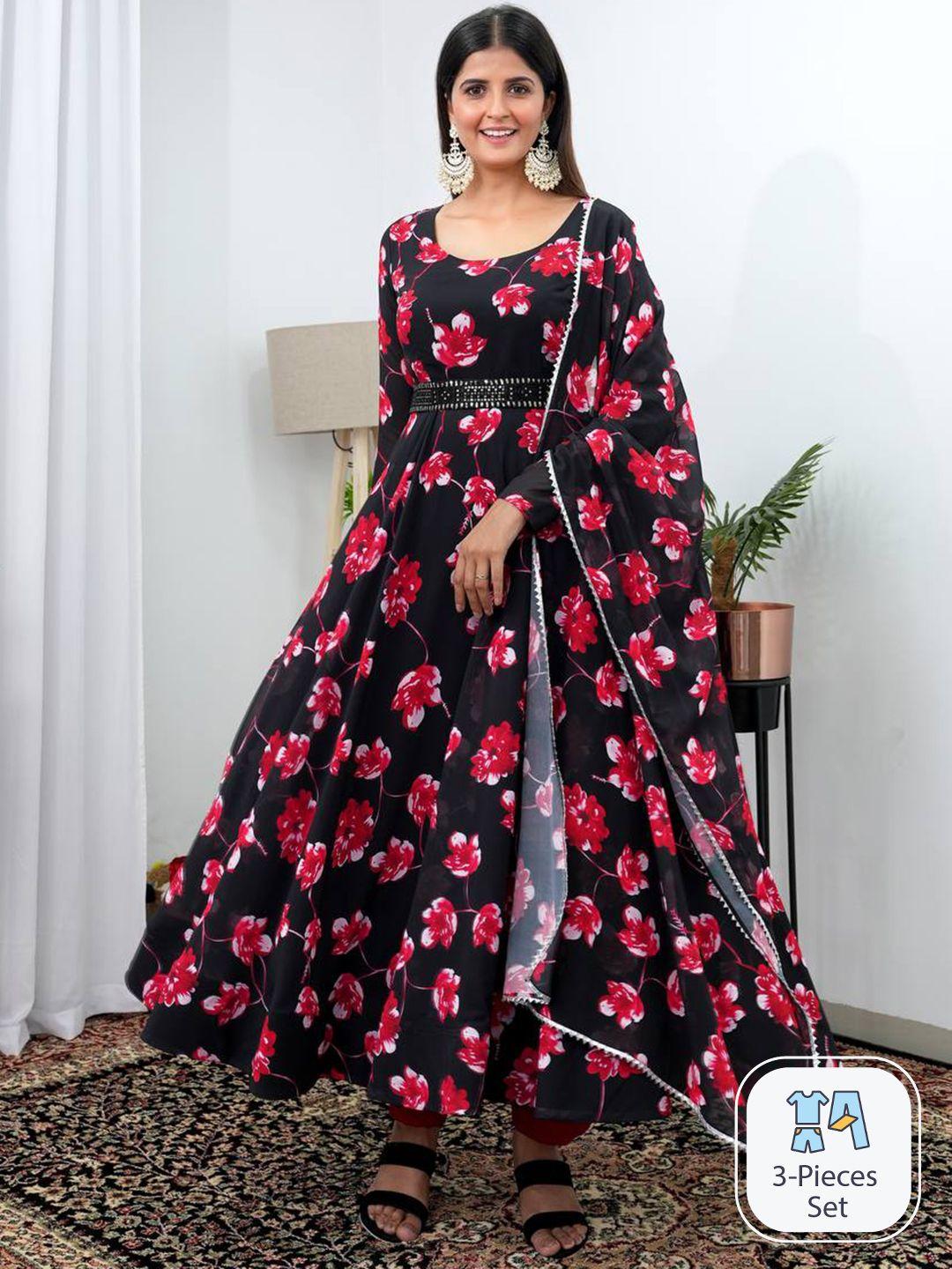 kalini floral printed anarkali kurta & trousers with dupatta