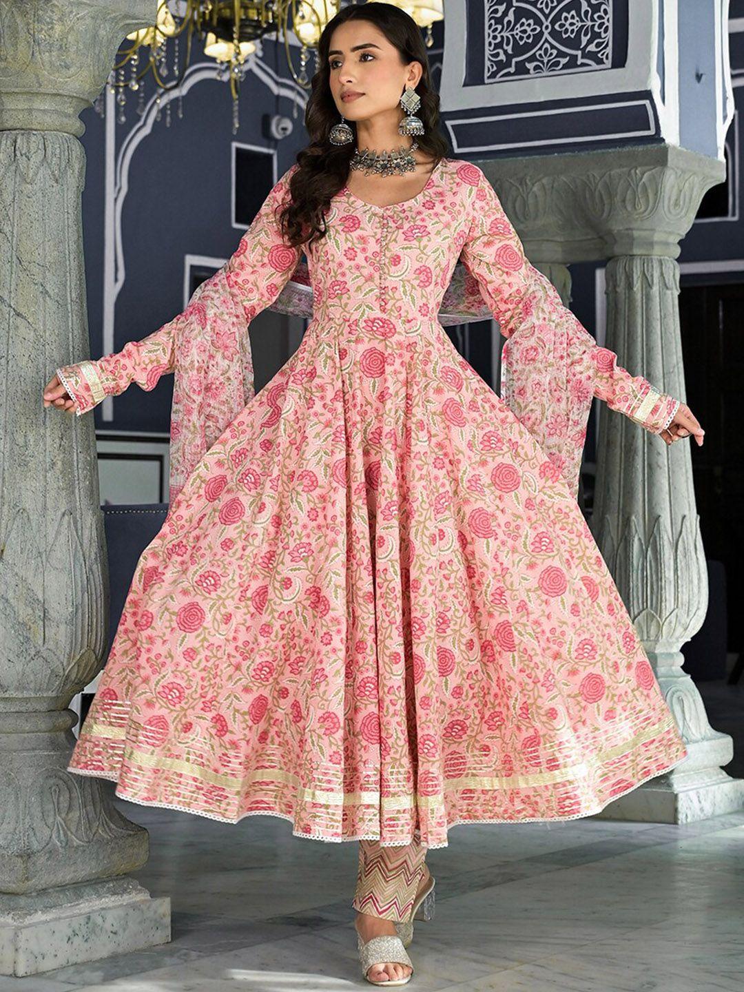 kalini floral printed anarkali kurta & trousers with dupatta