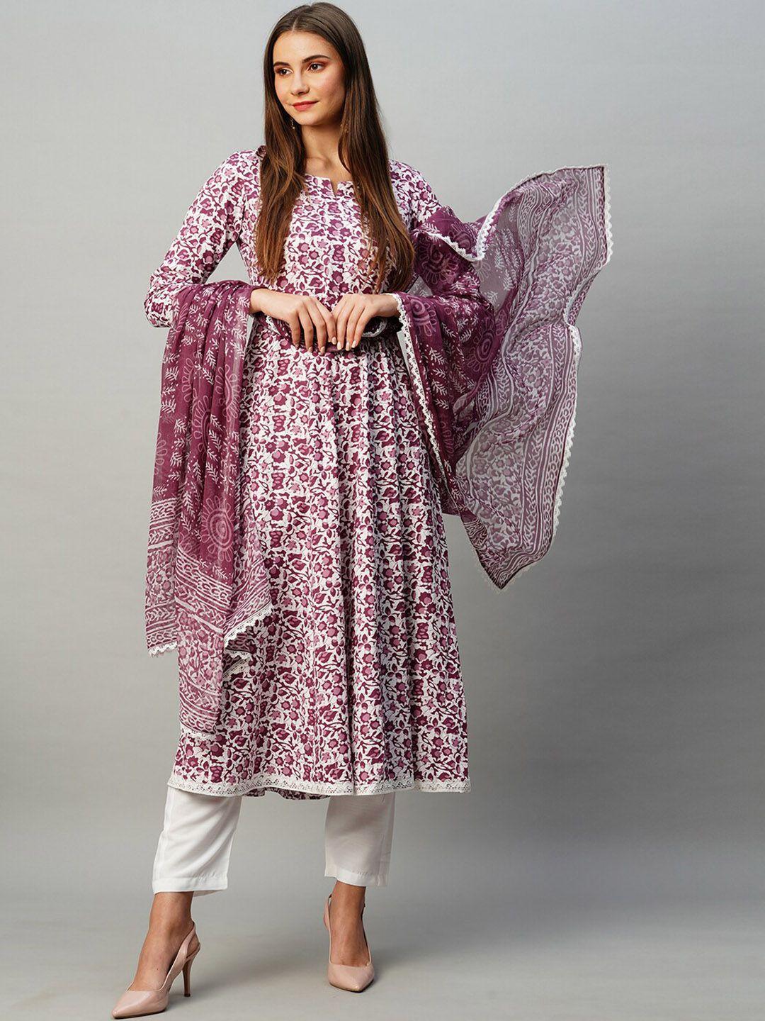 kalini floral printed anarkali kurta & trousers with dupatta