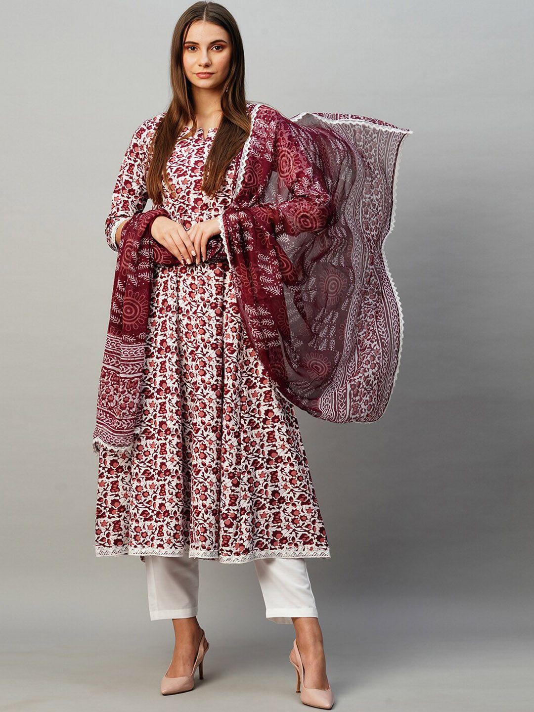 kalini floral printed anarkali kurta & trousers with dupatta