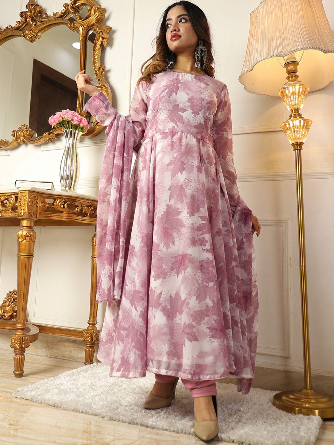 kalini floral printed anarkali kurta with churidar & dupatta