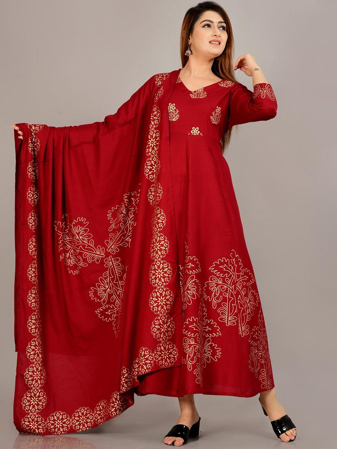 kalini floral printed anarkali kurta with dupatta