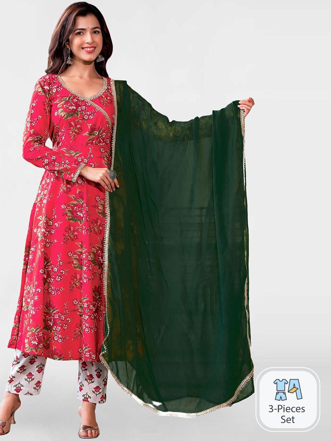 kalini floral printed anarkali kurta with trousers & dupatta