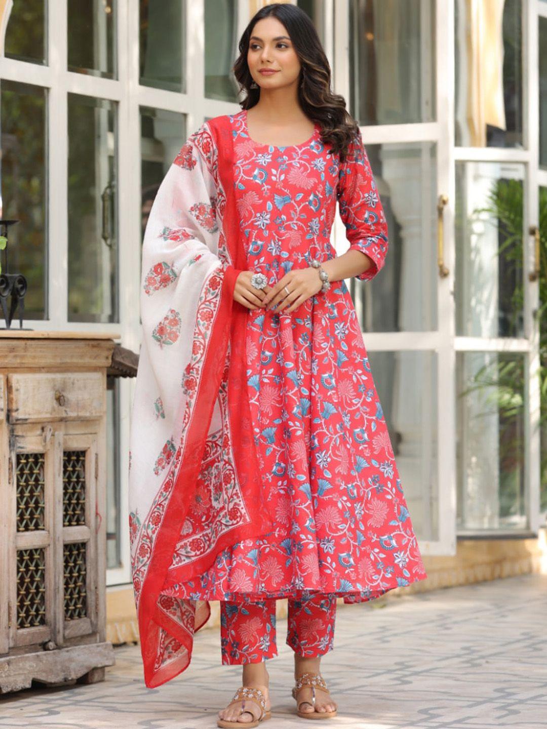 kalini floral printed anarkali kurta with trousers & dupatta