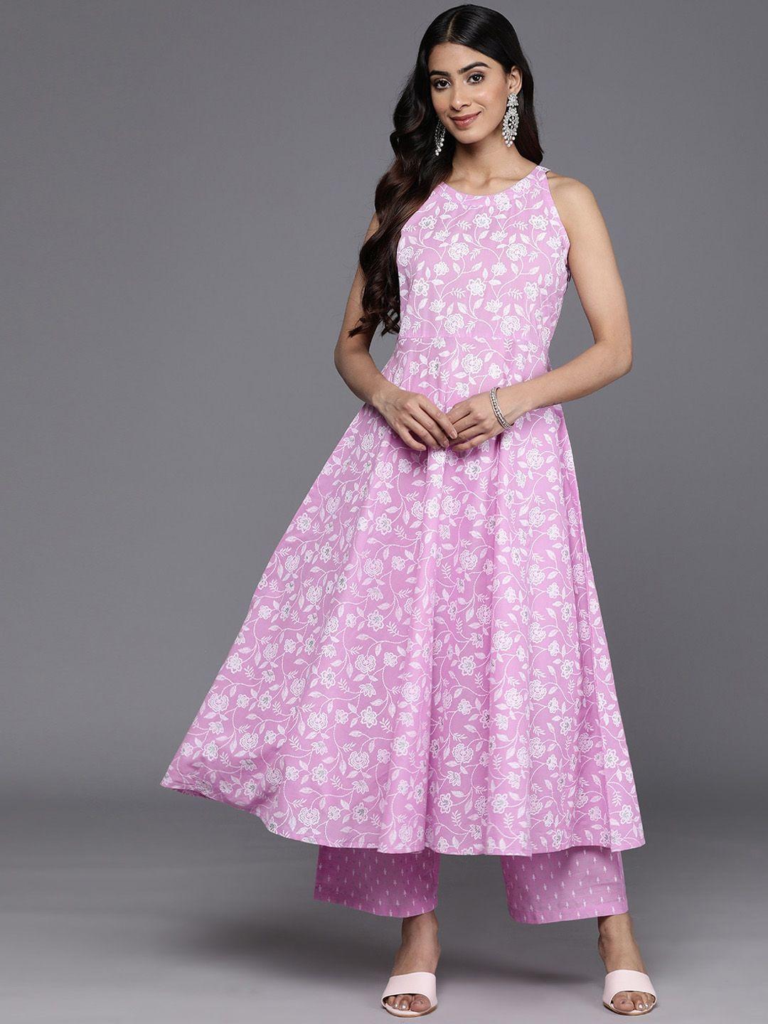 kalini floral printed anarkali pure cotton kurta with trousers