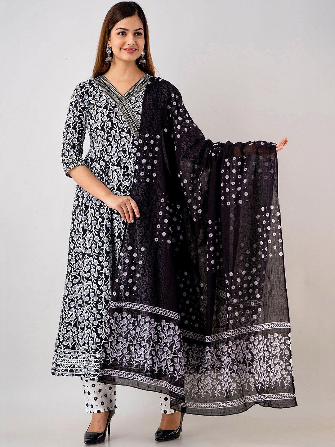 kalini floral printed angrakha anarkali kurta with trousers & dupatta