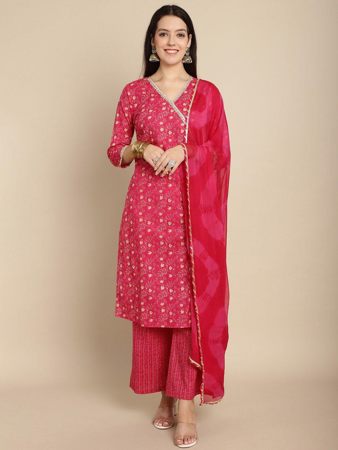 kalini floral printed angrakha gotta patti pure cotton kurta with palazzos & with dupatta