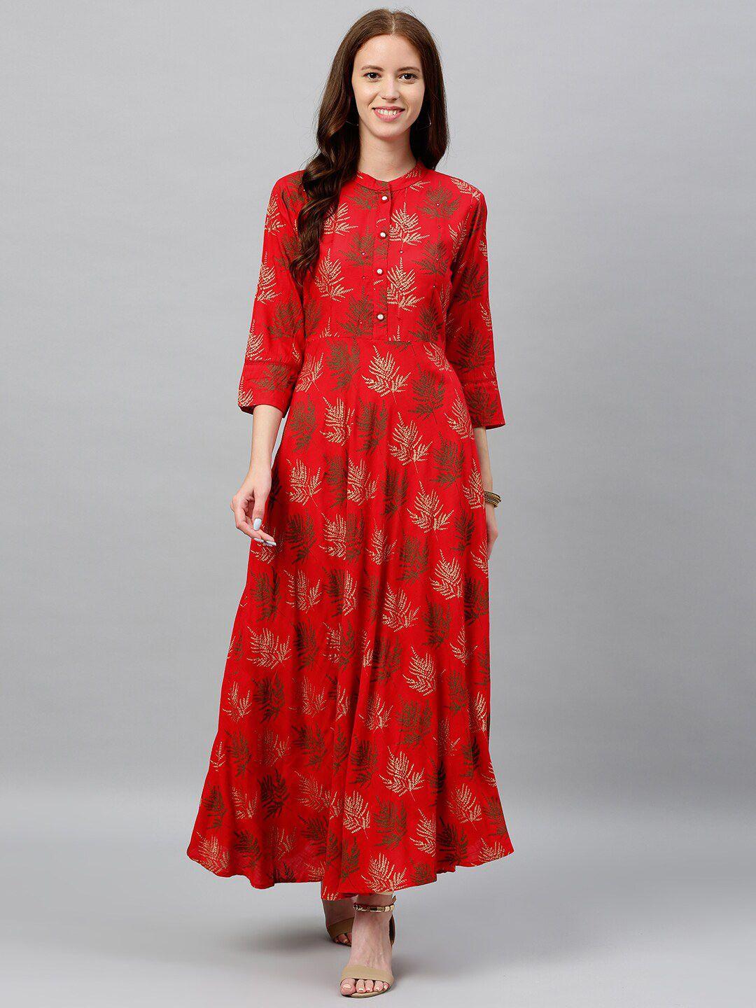 kalini floral printed band collar anarkali kurta