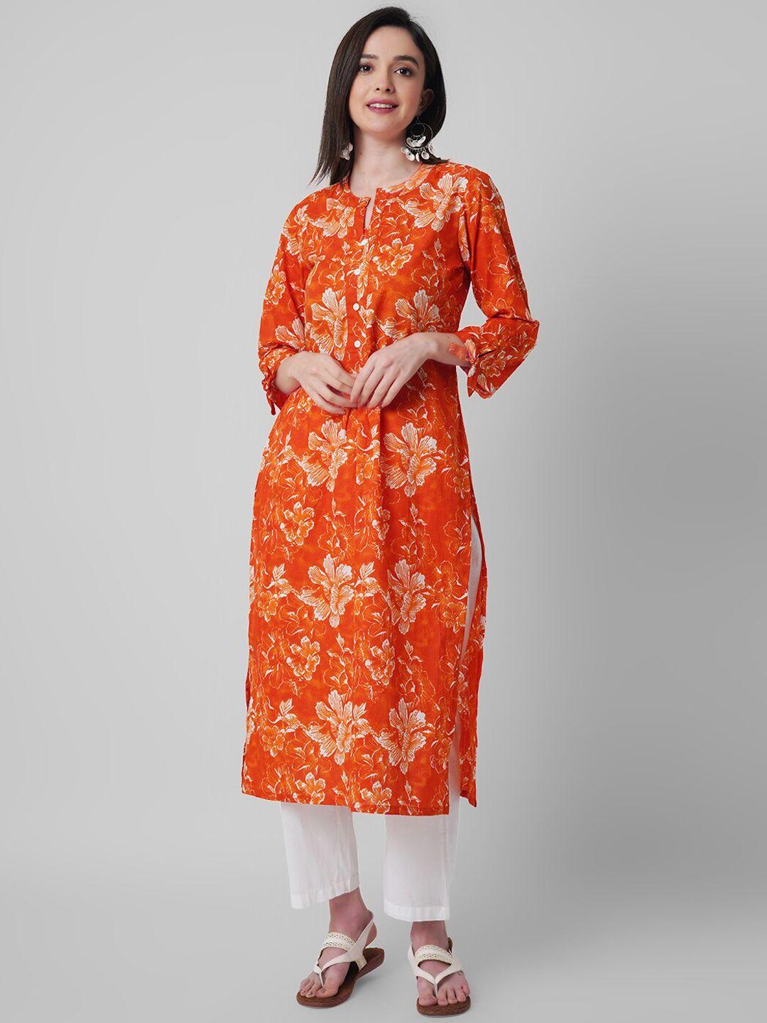 kalini floral printed band collar pure cotton kurta with palazzos