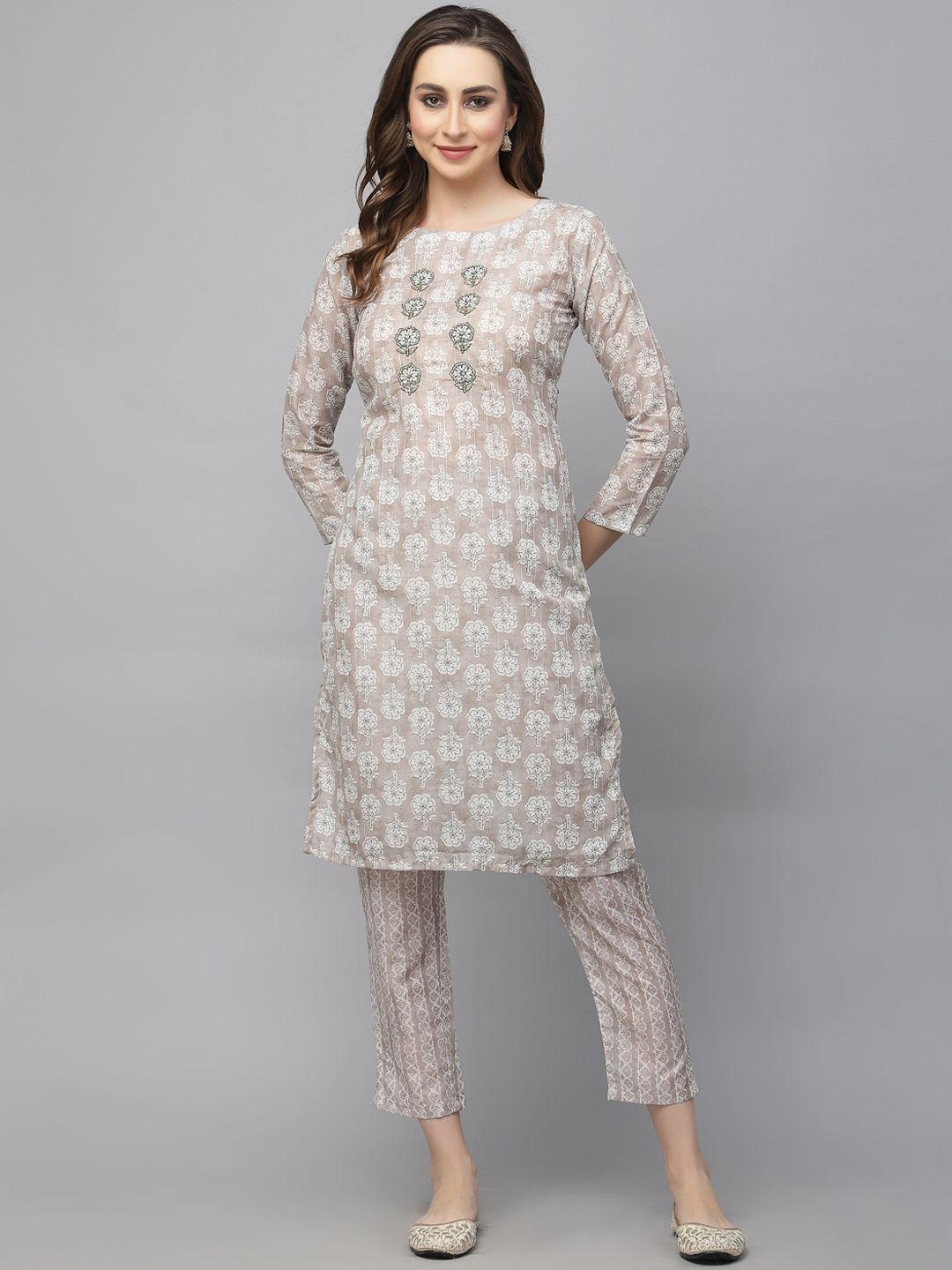 kalini floral printed beads and stones regular kurta with trousers