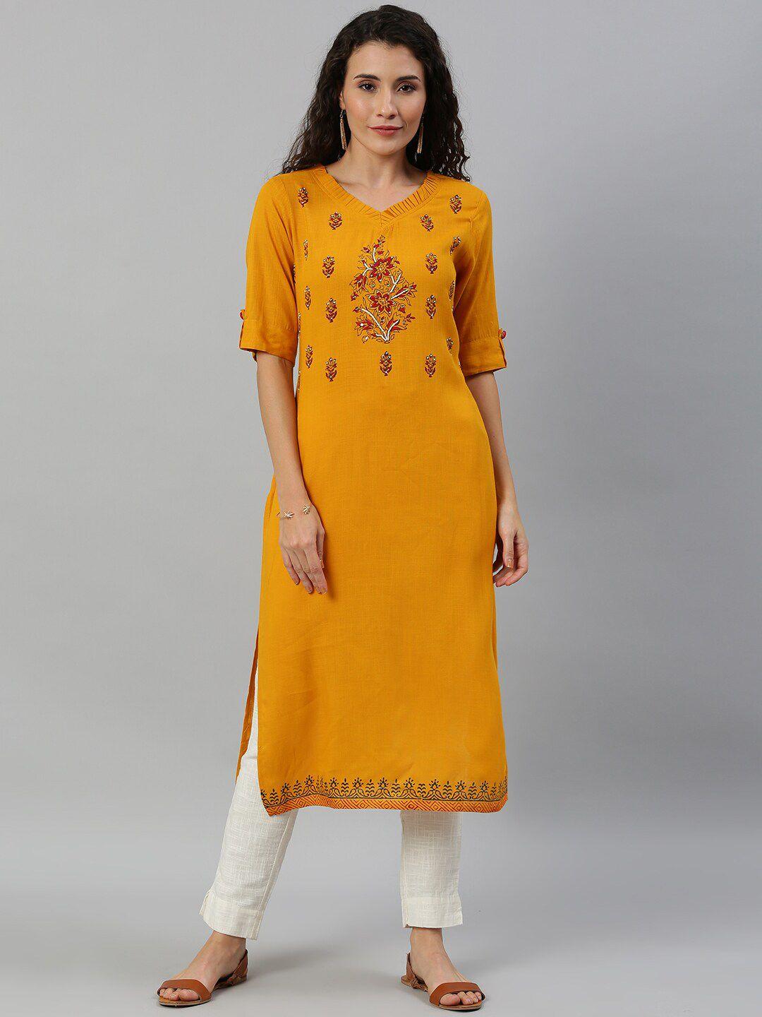 kalini floral printed beads and stones straight kurta