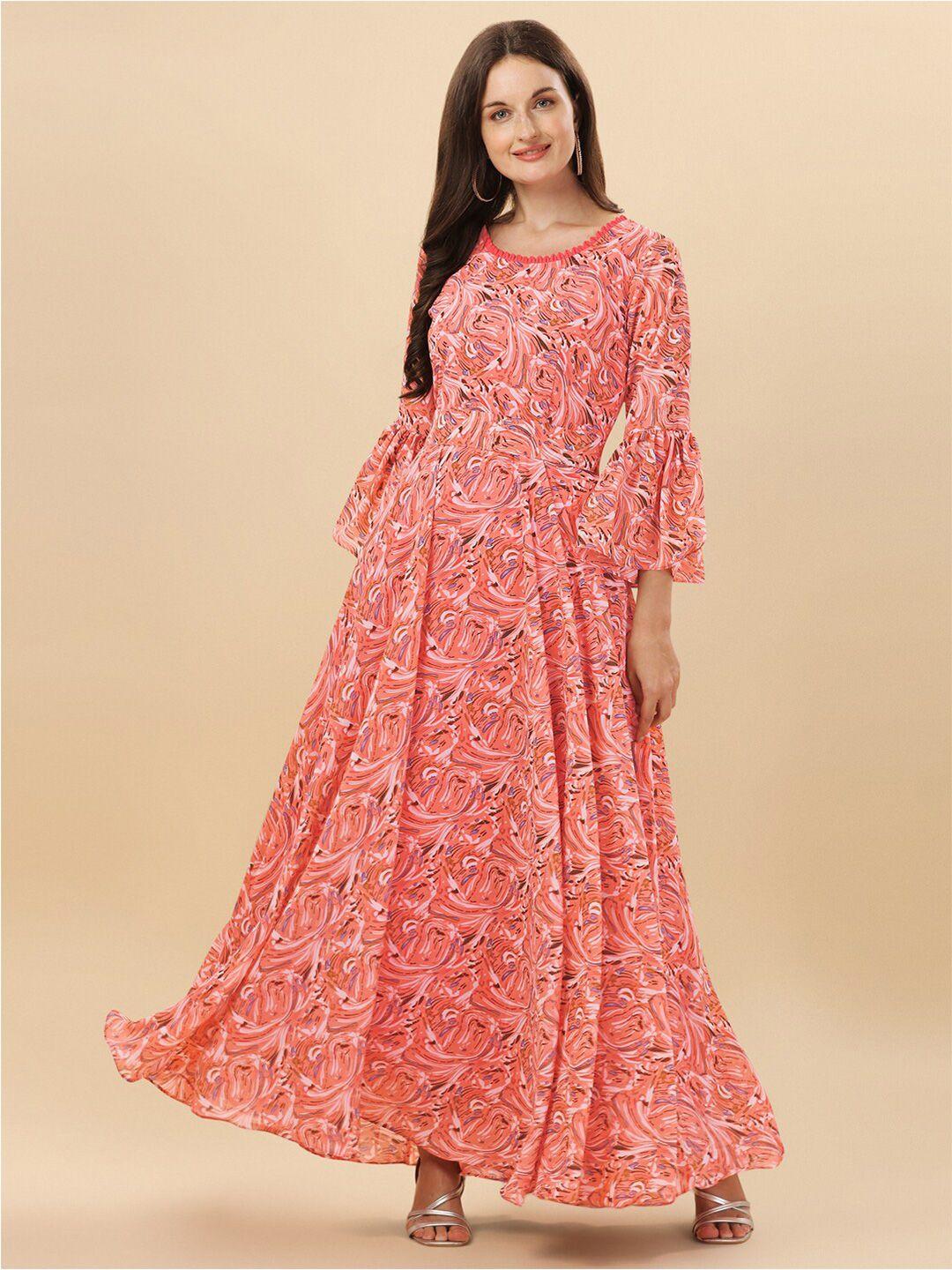 kalini floral printed bell sleeve georgette maxi dress