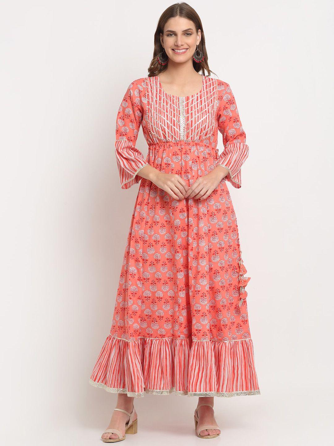 kalini floral printed bell sleeves pure cotton ethnic dress