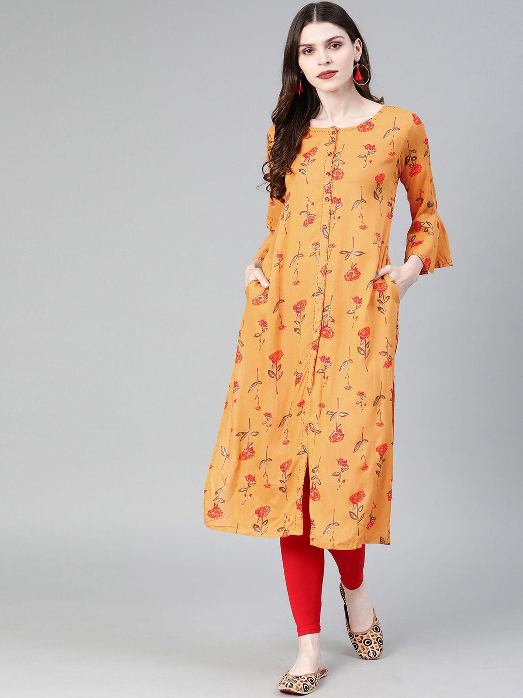 kalini floral printed bell sleeves straight kurta