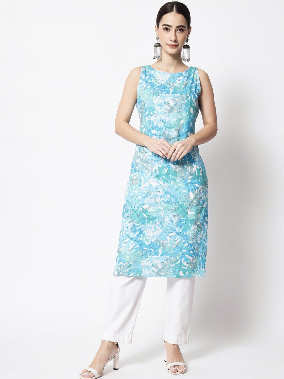 kalini floral printed boat neck straight kurta