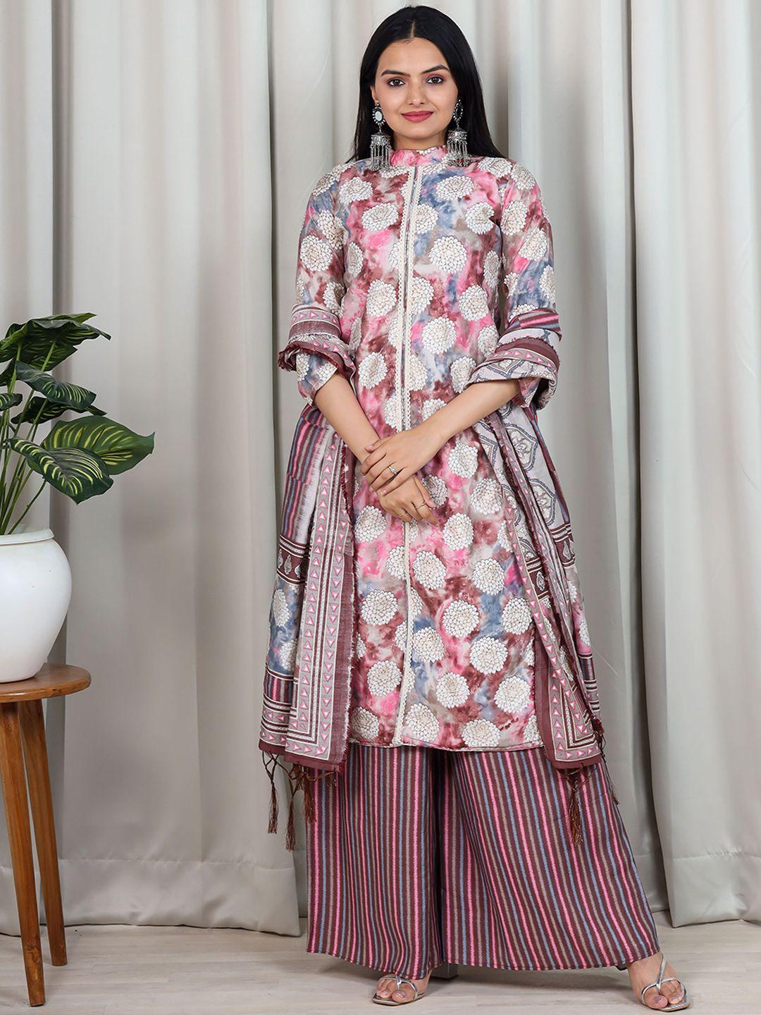 kalini floral printed chanderi cotton kurta with palazzos & dupatta