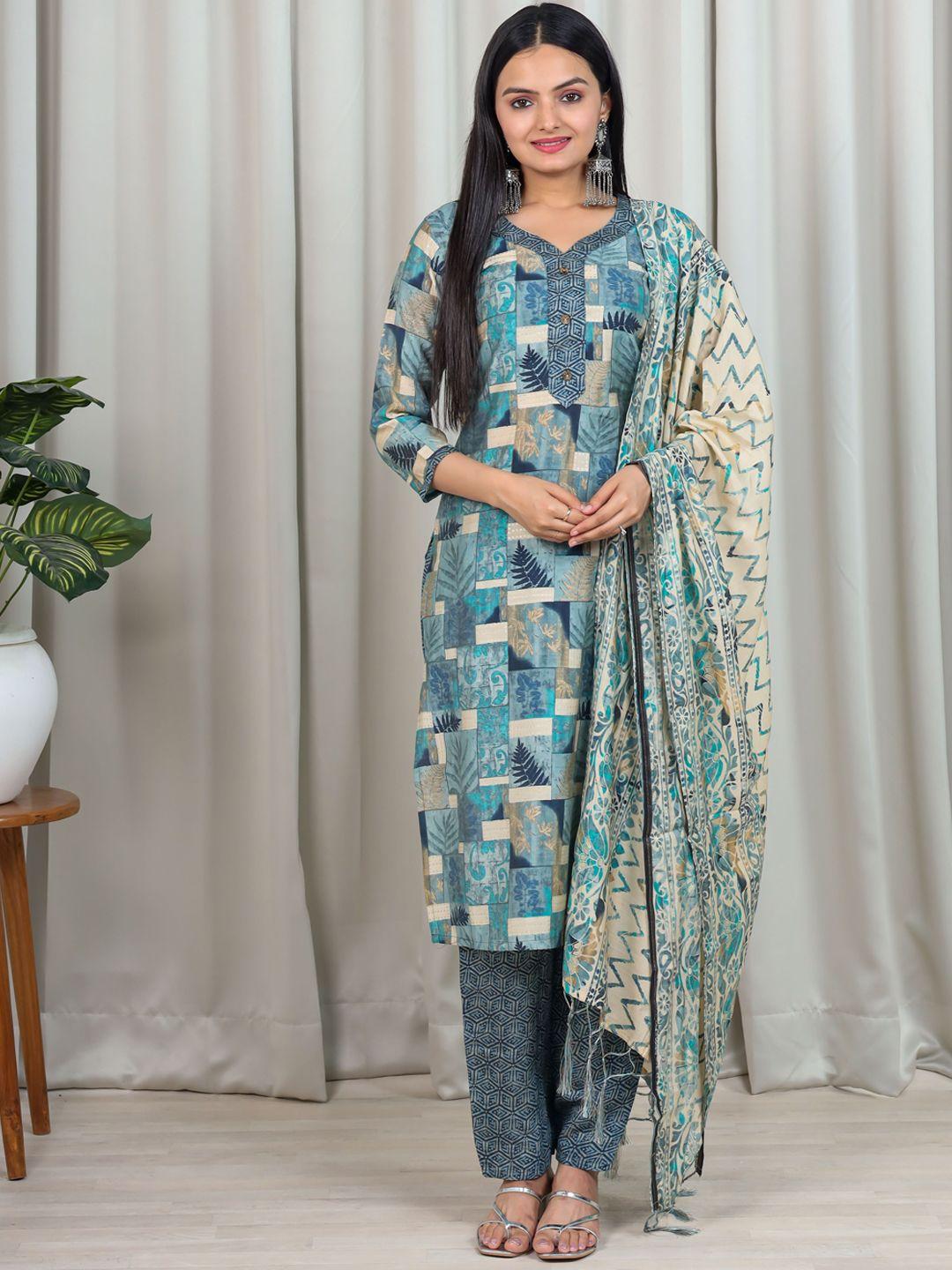 kalini floral printed chanderi cotton kurta with trousers & dupatta